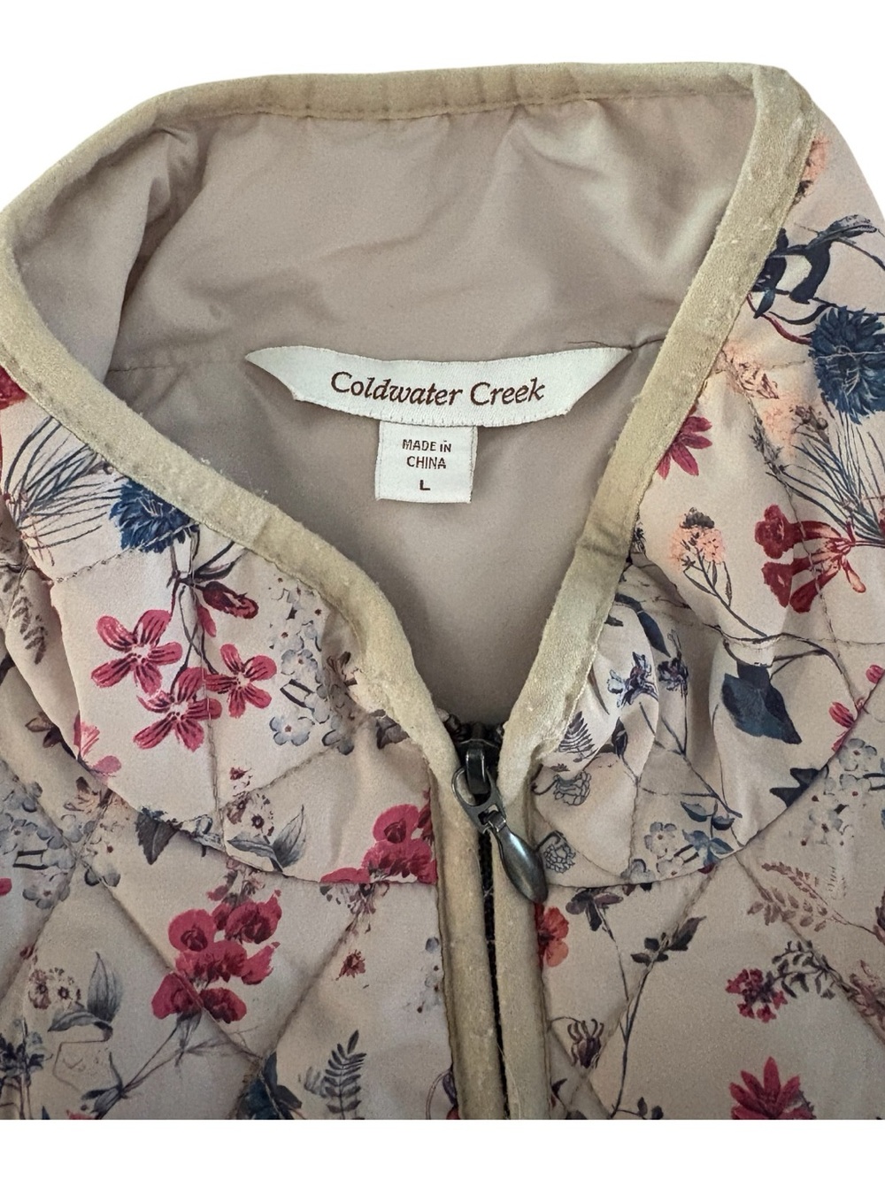 Coldwater Creek Cream Quilted Floral Vest with Pink & Blue Accents - Picture 3 of 5